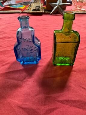Lot of 2 Vintage Wheaton NJ Mini Glass Bottles BlueKing's Patent & Booz OldCabin